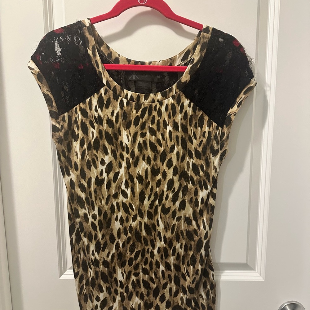 Kardashian Kollection Leopard Print Dress with Black Lace